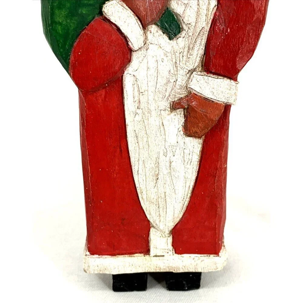Santa Folk Art Wood Hand Carved Painted Signed 1991 Vintage 7